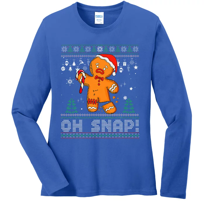 Gingerbread Man Cookie Ugly Sweater Oh Snap Christmas Ladies Long Sleeve Shirt