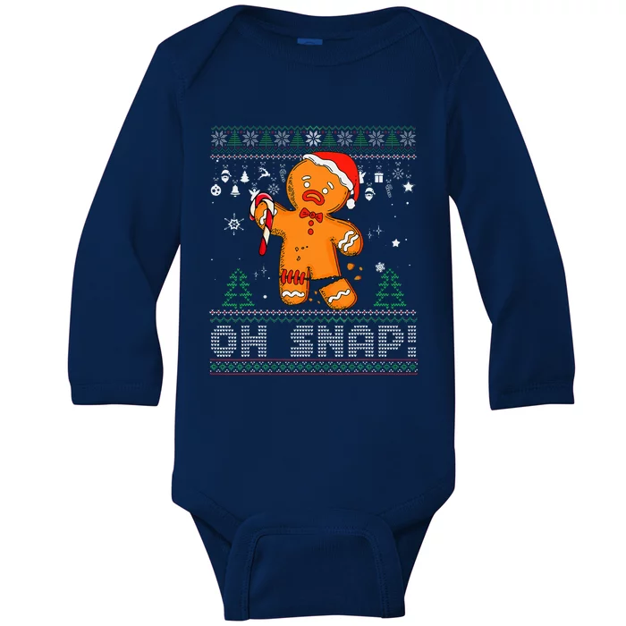 Gingerbread Man Cookie Ugly Sweater Oh Snap Christmas Baby Long Sleeve Bodysuit