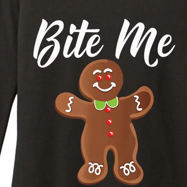 Gingerbread Man Christmas Bite Me Humorous Holiday Shirt Womens CVC Long Sleeve Shirt