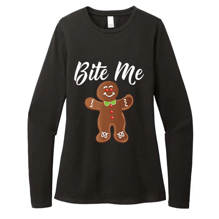 Gingerbread Man Christmas Bite Me Humorous Holiday Shirt Womens CVC Long Sleeve Shirt