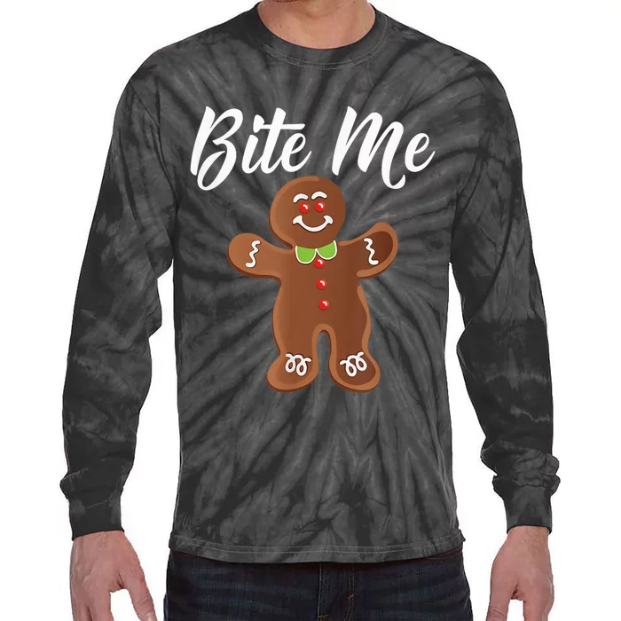 Gingerbread Man Christmas Bite Me Humorous Holiday Shirt Tie-Dye Long Sleeve Shirt