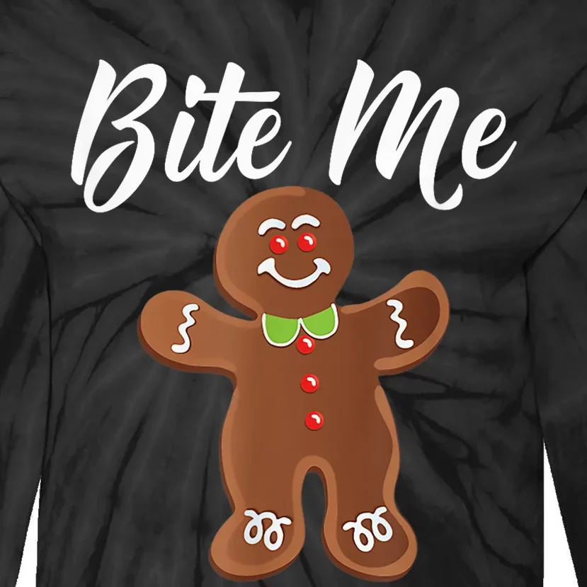 Gingerbread Man Christmas Bite Me Humorous Holiday Shirt Tie-Dye Long Sleeve Shirt