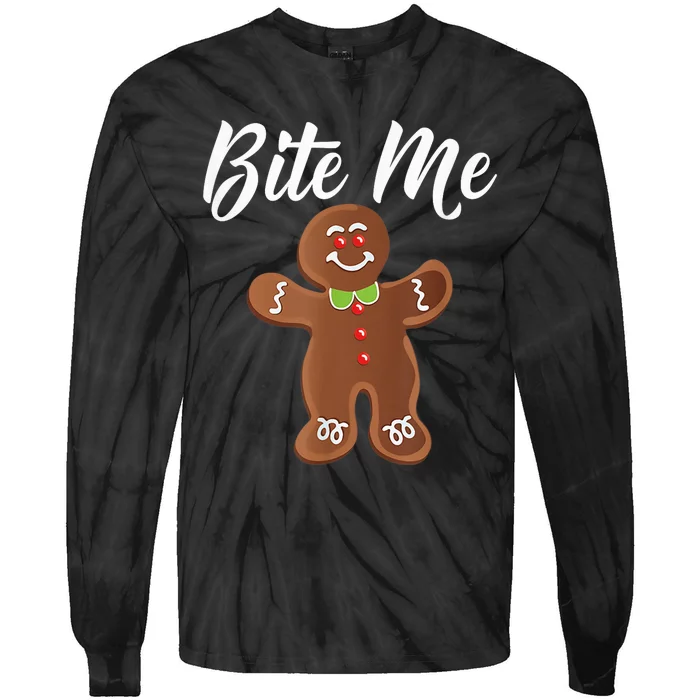 Gingerbread Man Christmas Bite Me Humorous Holiday Shirt Tie-Dye Long Sleeve Shirt