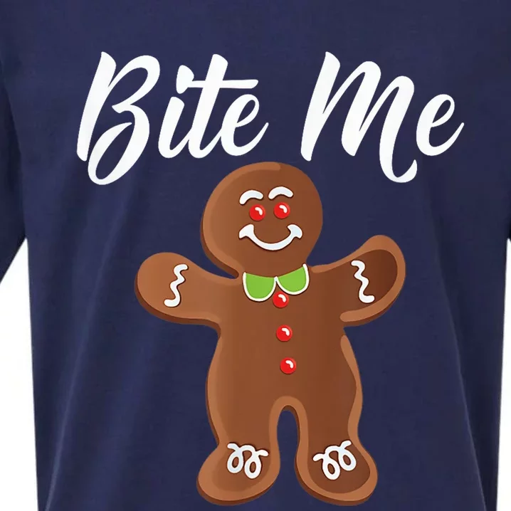 Gingerbread Man Christmas Bite Me Humorous Holiday Shirt Sueded Cloud Jersey T-Shirt