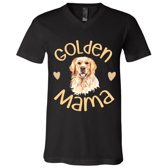 Golden Mama Cute Golden Retriever Dog Mom Pet V-Neck T-Shirt