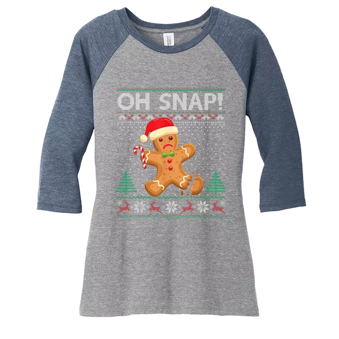 Gingerbread Man Cookie Ugly Sweater Oh Snap Christmas Women's Tri-Blend 3/4-Sleeve Raglan Shirt