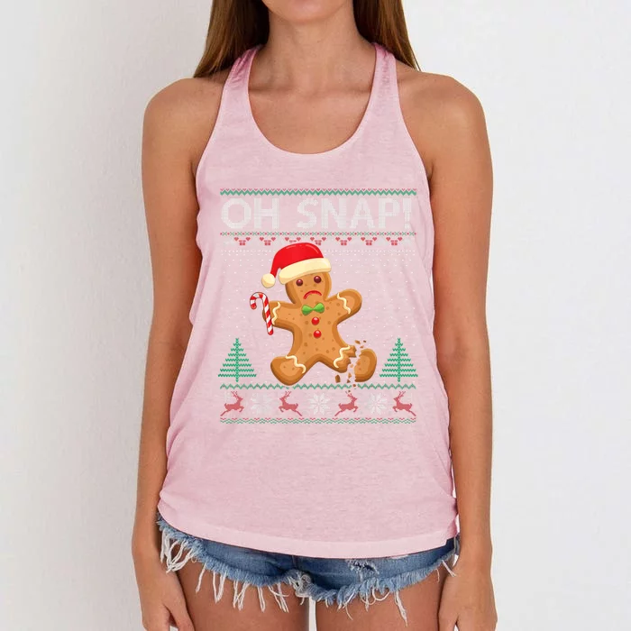 Gingerbread Man Cookie Ugly Sweater Oh Snap Christmas Women's Knotted Racerback Tank