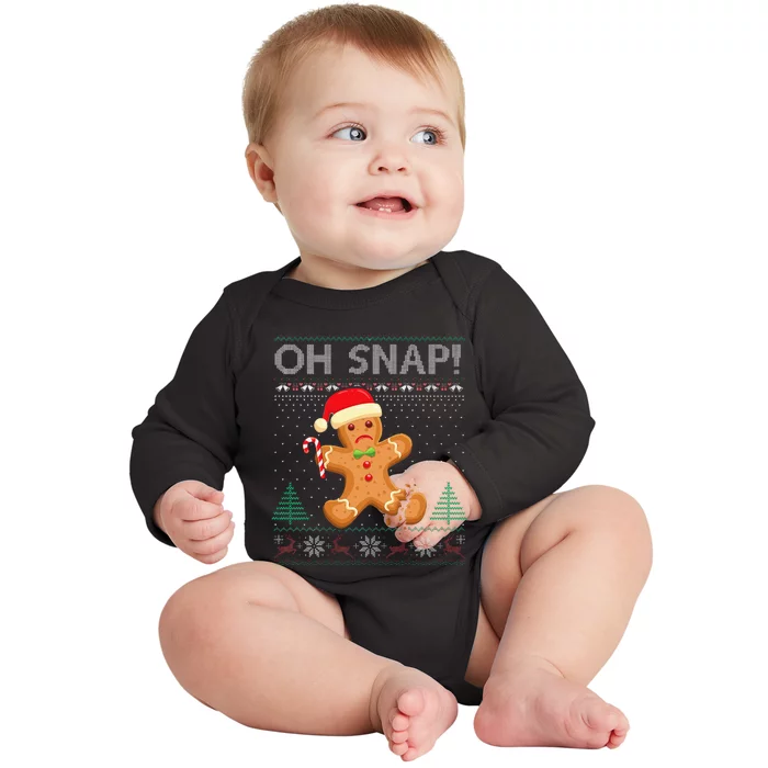 Gingerbread Man Cookie Ugly Sweater Oh Snap Christmas Baby Long Sleeve Bodysuit