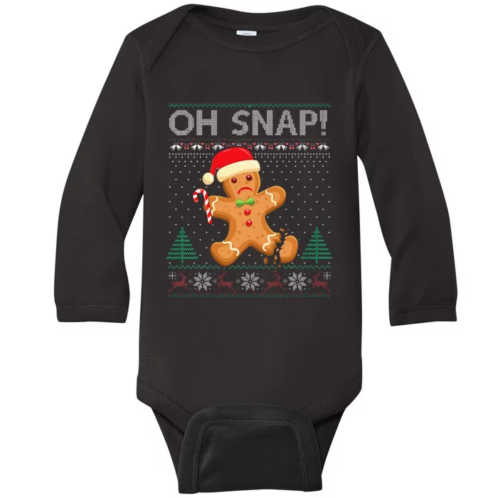 Gingerbread Man Cookie Ugly Sweater Oh Snap Christmas Baby Long Sleeve Bodysuit