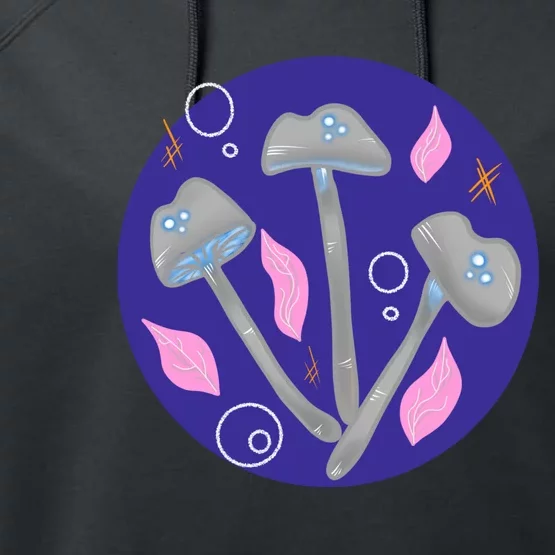 Grey Mushrooms Clipart Illustration Performance Fleece Hoodie