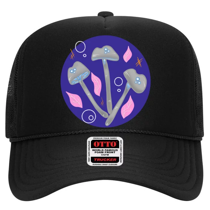 Grey Mushrooms Clipart Illustration High Crown Mesh Trucker Hat