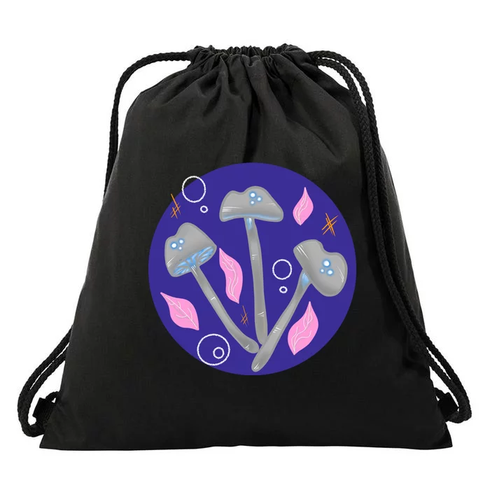 Grey Mushrooms Clipart Illustration Drawstring Bag