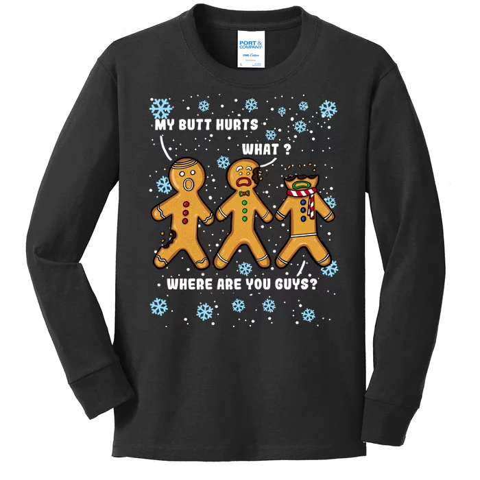 Gingerbread Man Cookie My Butt Hurts Funny Christma Kids Long Sleeve Shirt