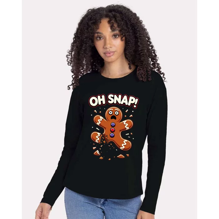 Gingerbread Man Cookie Oh Snap Funny Christmas Womens Cotton Relaxed Long Sleeve T-Shirt