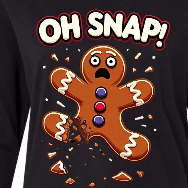 Gingerbread Man Cookie Oh Snap Funny Christmas Womens Cotton Relaxed Long Sleeve T-Shirt