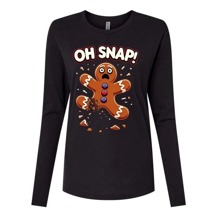 Gingerbread Man Cookie Oh Snap Funny Christmas Womens Cotton Relaxed Long Sleeve T-Shirt