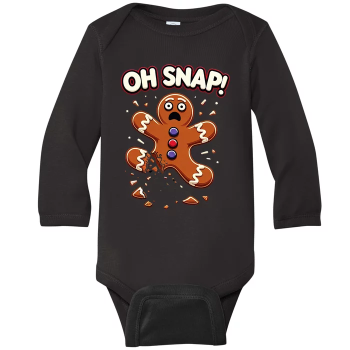 Gingerbread Man Cookie Oh Snap Funny Christmas Baby Long Sleeve Bodysuit