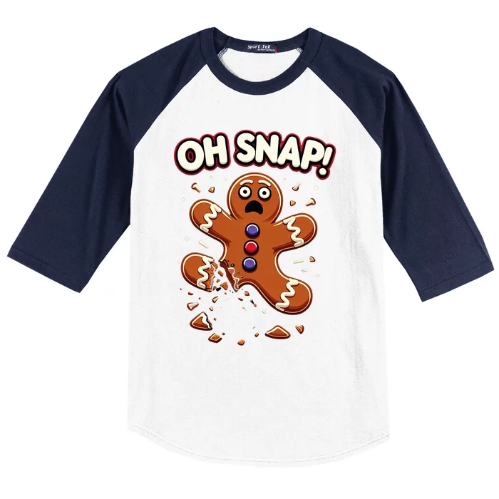 Gingerbread Man Cookie Oh Snap Funny Christmas Baseball Sleeve Shirt