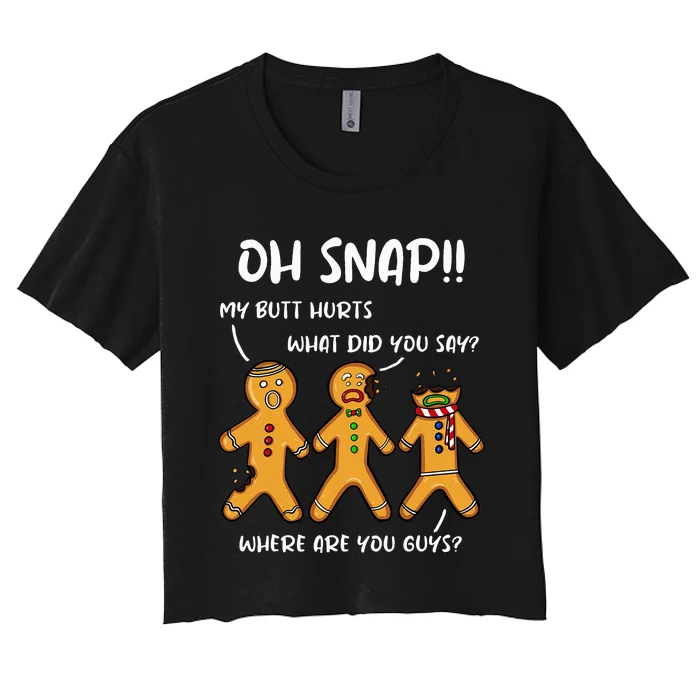 Gingerbread Man Cookie Oh Snap Christmas Funny Women's Crop Top Tee