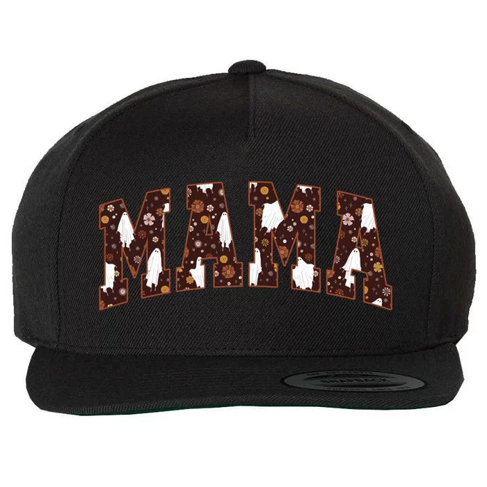 Groovy Mama Cute Ghost With Flower Halloween Spooky Season Great Gift Wool Snapback Cap