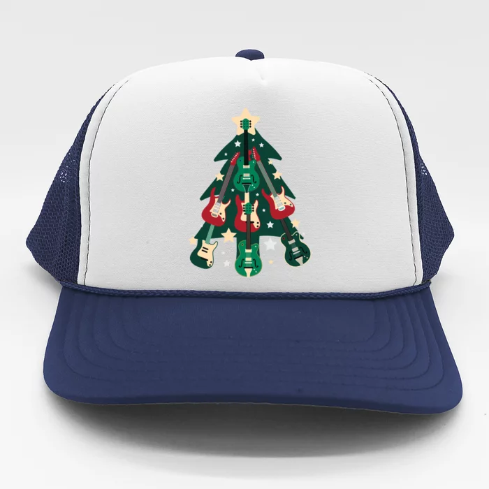 Guitarists Musician Christmas Electric Guitar Xmas Tree Gift Trucker Hat