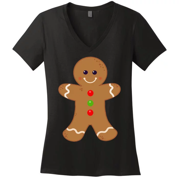 Gingerbread Man Christmas Cookie Baking Holiday Women's V-Neck T-Shirt