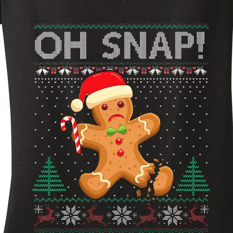 Gingerbread Man Cookie Ugly Sweater Oh Snap Xmas Women's V-Neck T-Shirt