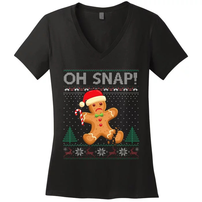 Gingerbread Man Cookie Ugly Sweater Oh Snap Xmas Women's V-Neck T-Shirt