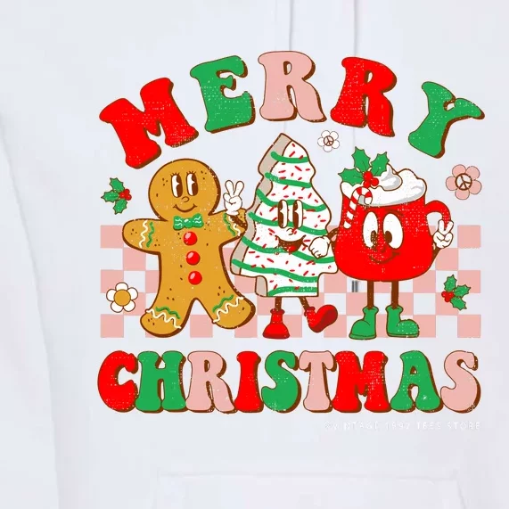 Groovy Merry Christmas Tree Cakes Gingerbread Hot Cocoa Xmas Premium Hoodie