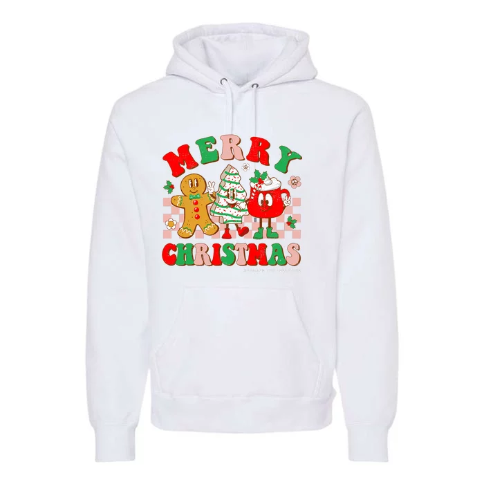 Groovy Merry Christmas Tree Cakes Gingerbread Hot Cocoa Xmas Premium Hoodie