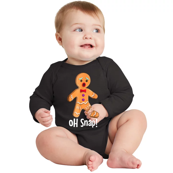 Gingerbread Man Cookie Xmas Oh Snap Funny Cute Christmas Baby Long Sleeve Bodysuit