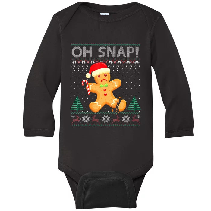 Gingerbread Man Cookie Ugly Sweater Oh Snap Xmas Baby Long Sleeve Bodysuit