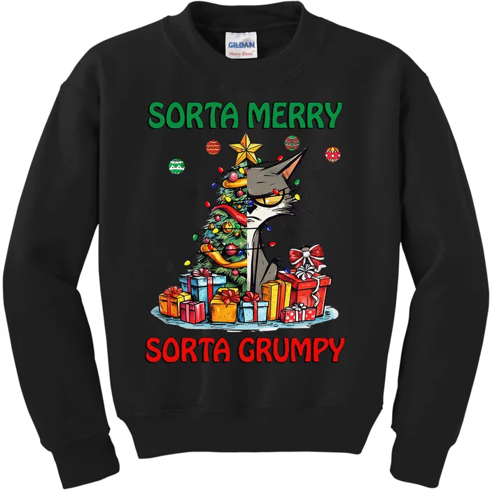 Grumpy Merry Catmas Sorta Merry Sort Grumpy Kids Sweatshirt