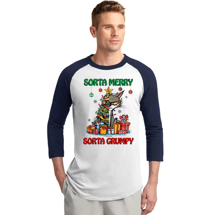 Grumpy Merry Catmas Sorta Merry Sort Grumpy Baseball Sleeve Shirt