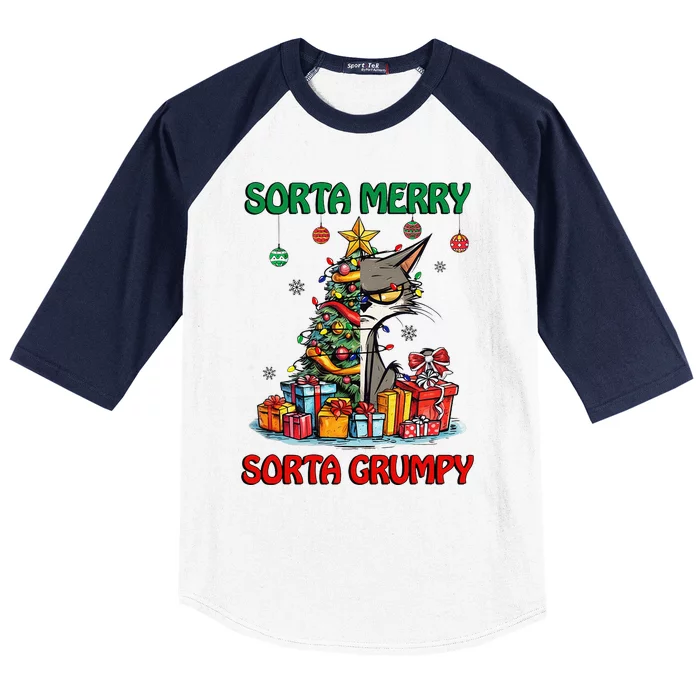 Grumpy Merry Catmas Sorta Merry Sort Grumpy Baseball Sleeve Shirt