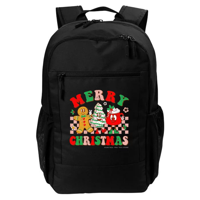 Groovy Merry Christmas Tree Cakes Gingerbread Hot Cocoa Xmas Daily Commute Backpack