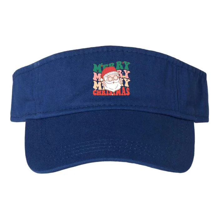 Groovy Merry Christmas Stacked Retro Santa Face Family Xmas Gift Valucap Bio-Washed Visor