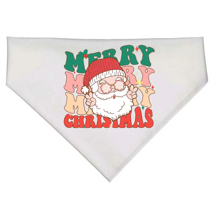 Groovy Merry Christmas Stacked Retro Santa Face Family Xmas Gift USA-Made Doggie Bandana