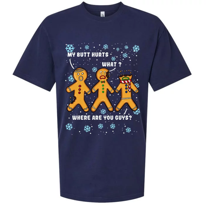 Gingerbread Man Cookie My Butt Hurts Funny Christmas Sueded Cloud Jersey T-Shirt