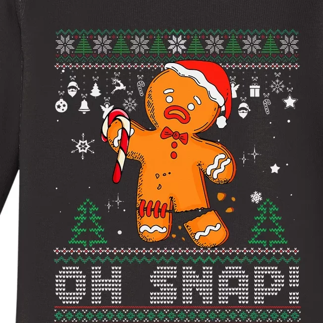 Gingerbread Man Cookie Ugly Sweater Oh Snap Christmas Baby Long Sleeve Bodysuit