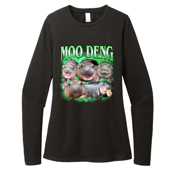 Green Moo Deng Meme Hippo Womens CVC Long Sleeve Shirt