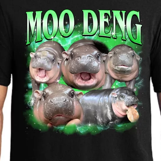 Green Moo Deng Meme Hippo Pajama Set