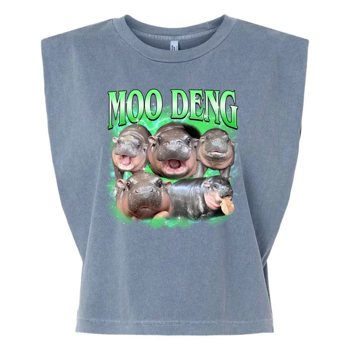 Green Moo Deng Meme Hippo Garment-Dyed Women's Muscle Tee