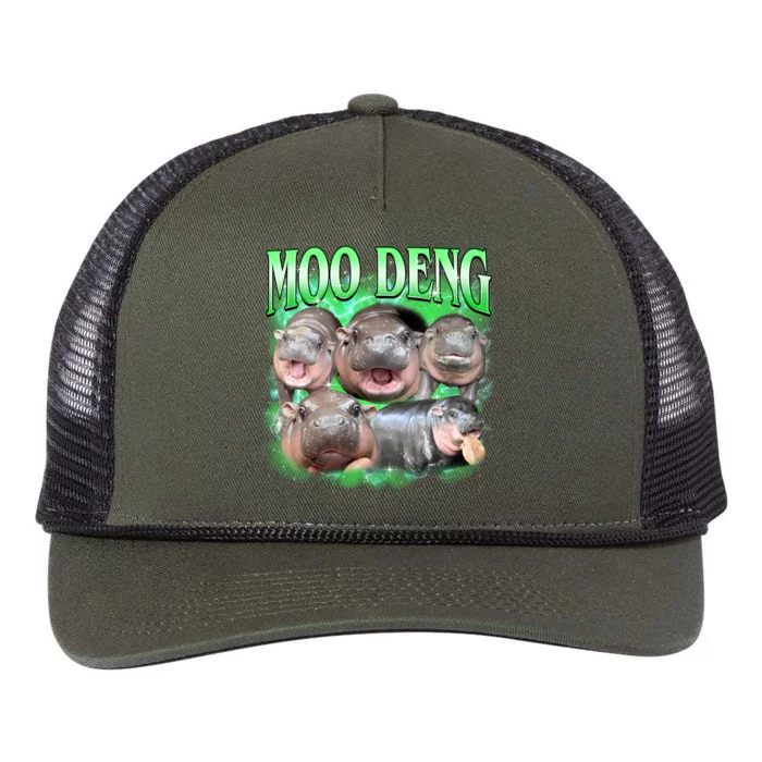 Green Moo Deng Meme Hippo Retro Rope Trucker Hat Cap