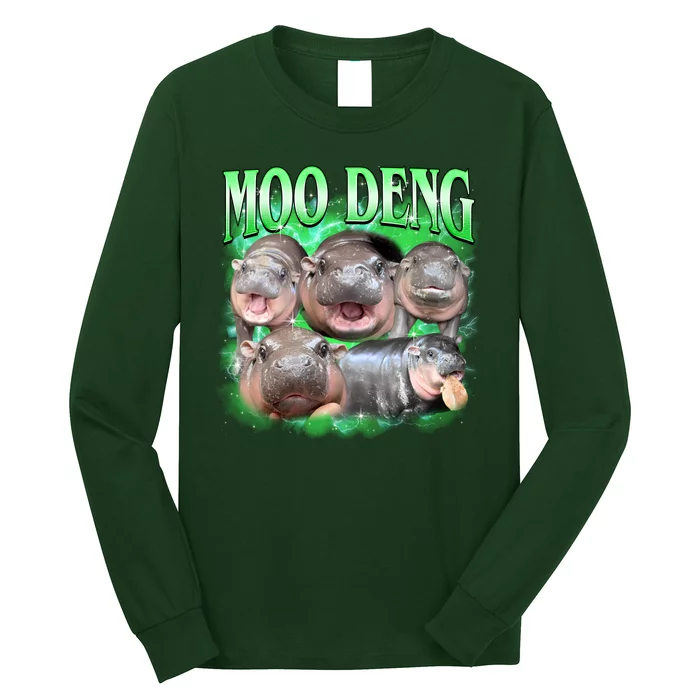 Green Moo Deng Meme Hippo Long Sleeve Shirt