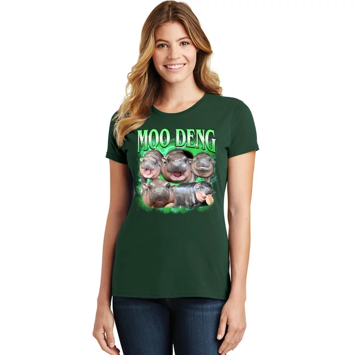 Green Moo Deng Meme Hippo Women's T-Shirt