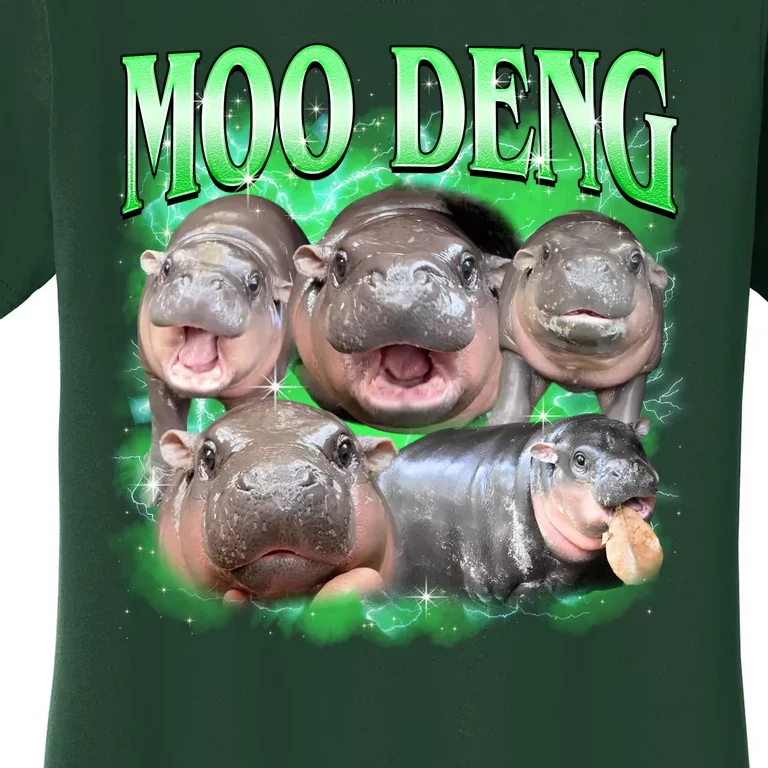 Green Moo Deng Meme Hippo Women's T-Shirt