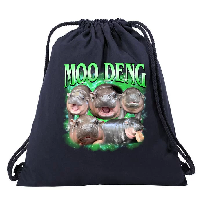 Green Moo Deng Meme Hippo Drawstring Bag