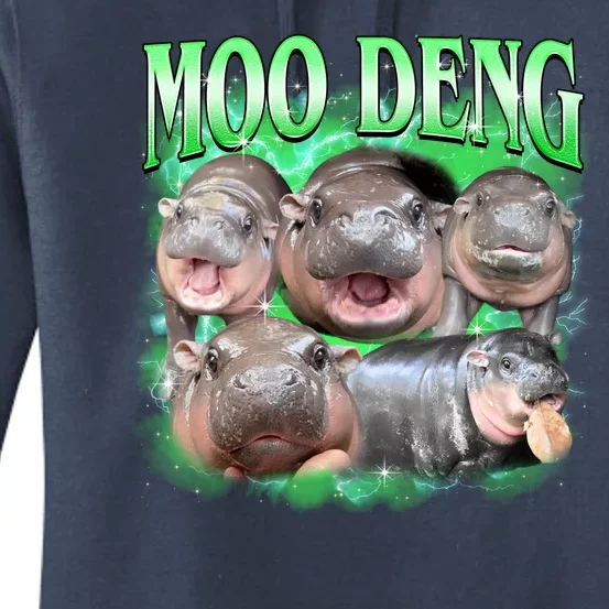 Green Moo Deng Meme Hippo Women's Pullover Hoodie