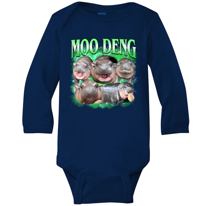 Green Moo Deng Meme Hippo Baby Long Sleeve Bodysuit